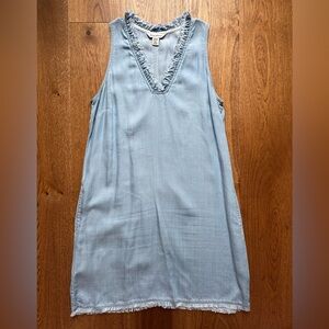 Tommy Bahama Chambray Ruffle Shift Dress, Light Blue, Medium
